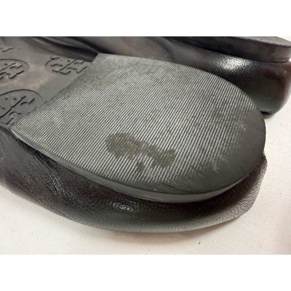 Tory Burch Reva Black Leather Gold‎ Logo Medallion Ballet Flats 11 - Picture 10 of 13